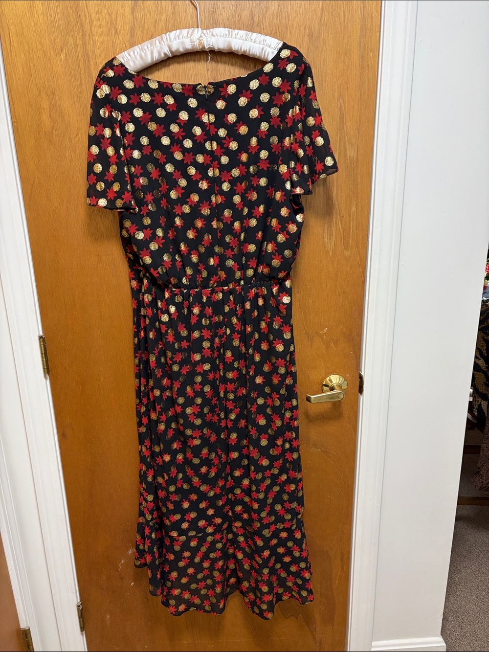 Black Floral Dress with Red and Gold Accents - Picture 2 of 2